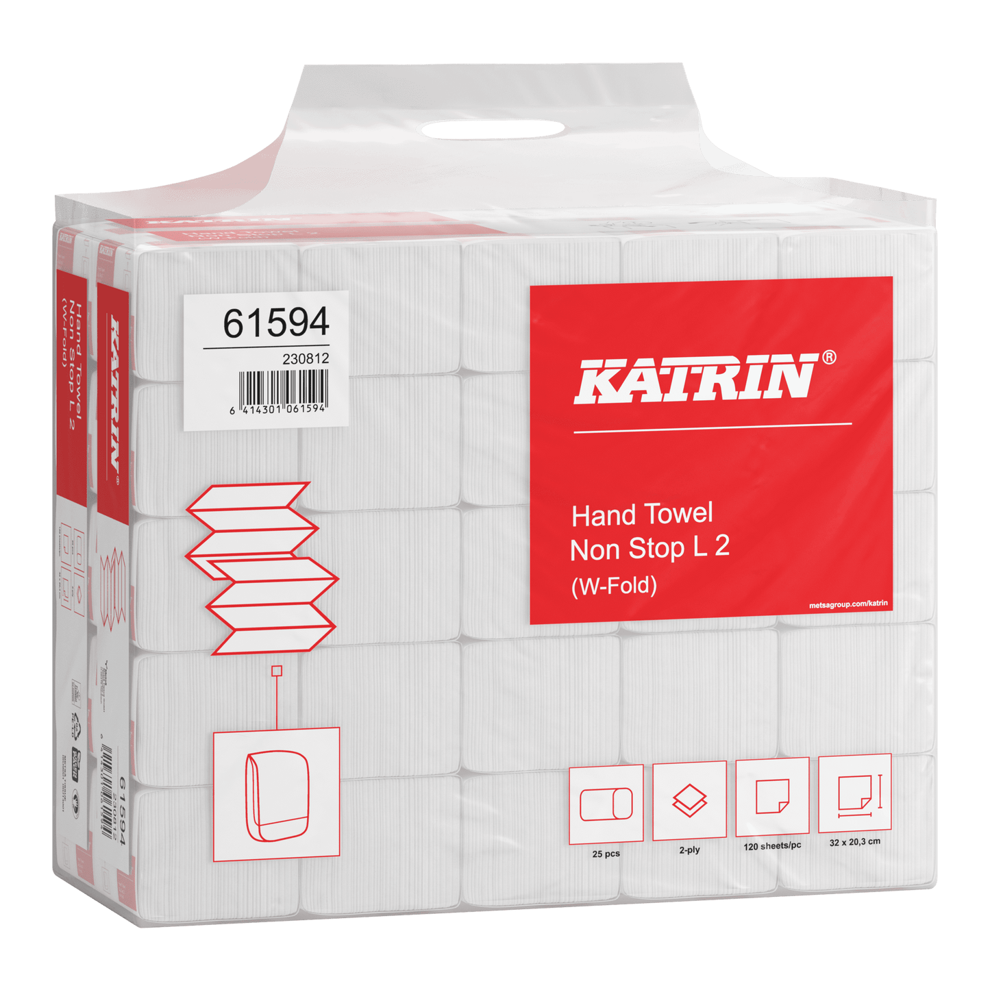 Verpackung mit gefalteten Papierhandtüchern und Produktkennzeichnung