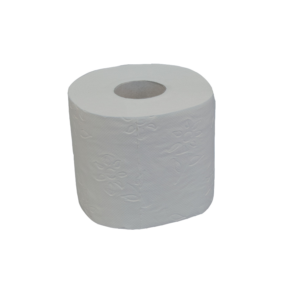 Weiße Toilettenpapierrolle mit geprägtem Muster, freigestellt