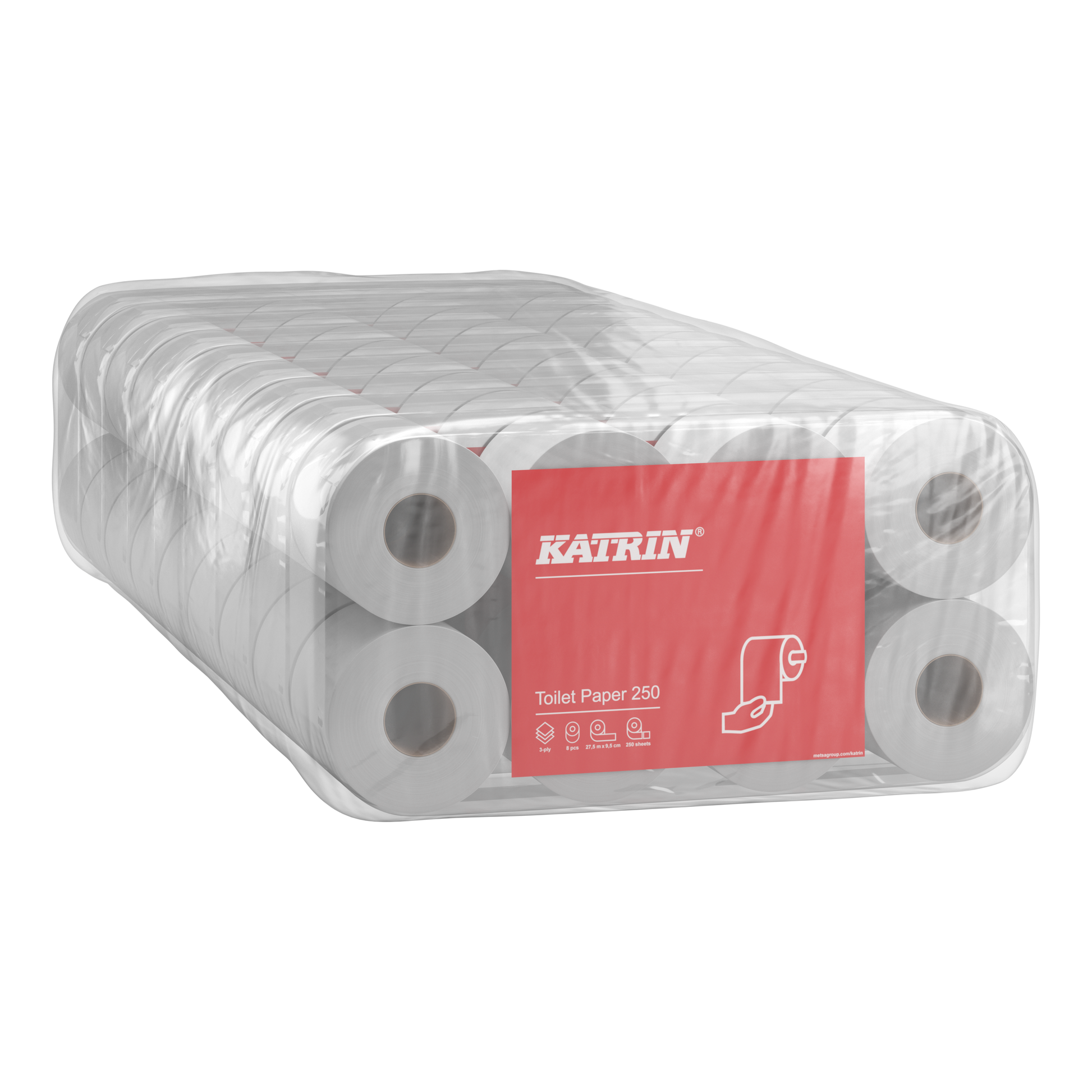 Katrin Toilettenpapier 250 Blatt, mehrere Rollen in transparenter Verpackung