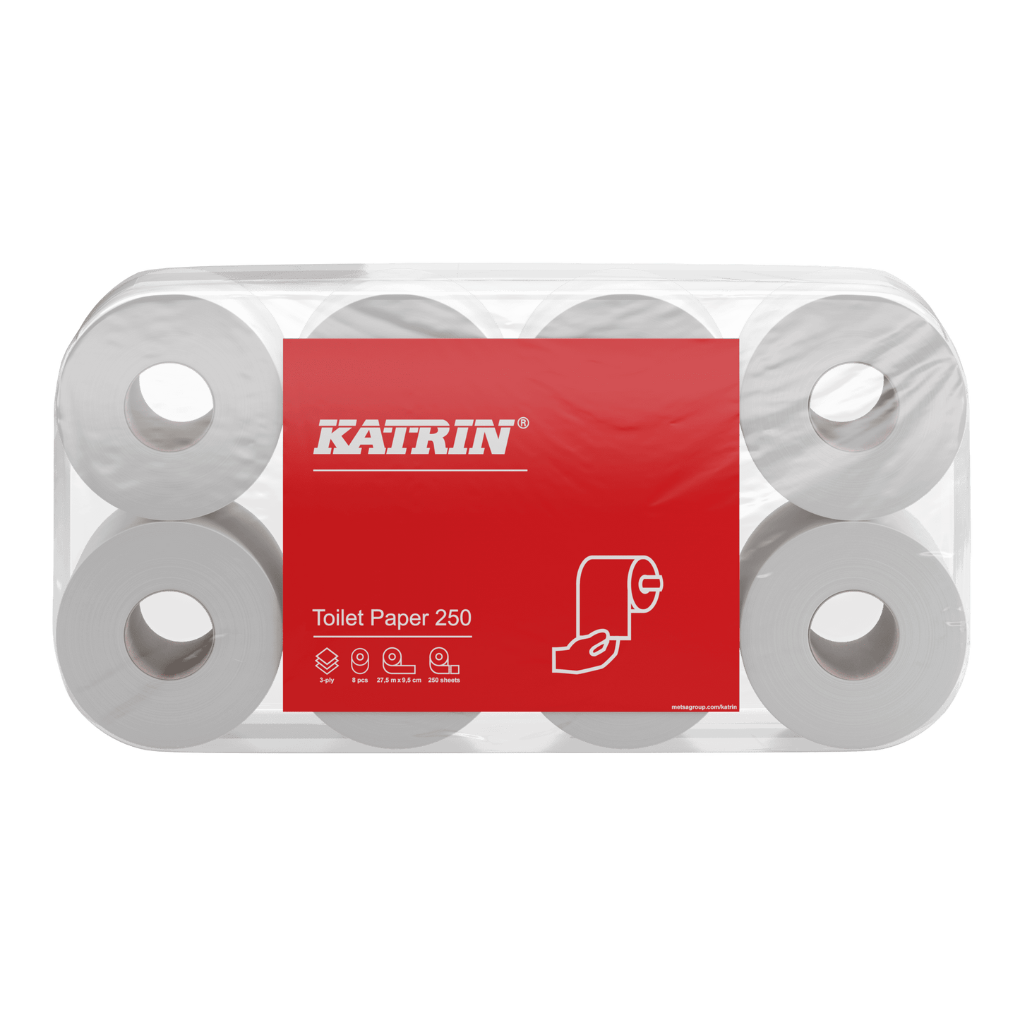 KATRIN Toilettenpapier 250 Blatt 3-lagig, 8 Rollen Verpackung
