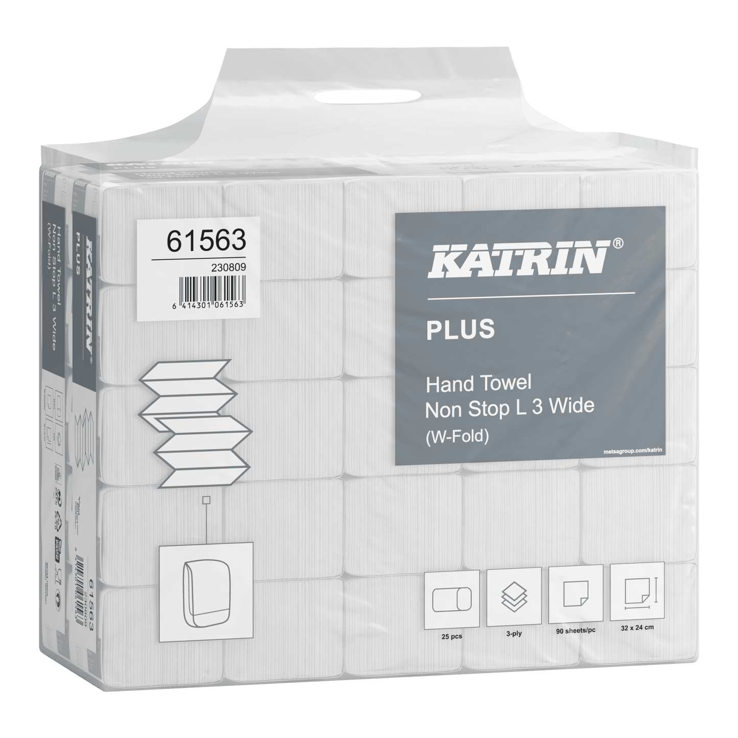 Verpackung mit gefalteten Papierhandtüchern von KATRIN, 3-lagig, W-Fold-System