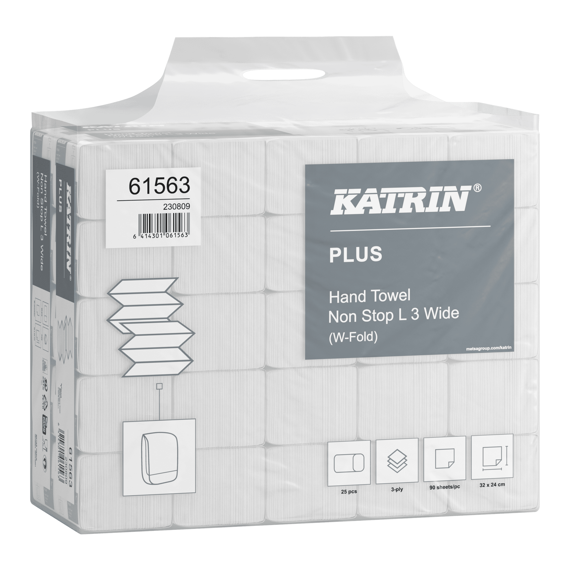 Verpackung mit gefalteten Papierhandtüchern von KATRIN, 3-lagig, W-Fold-System