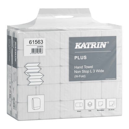 Verpackung mit gefalteten Papierhandtüchern von KATRIN, 3-lagig, W-Fold-System