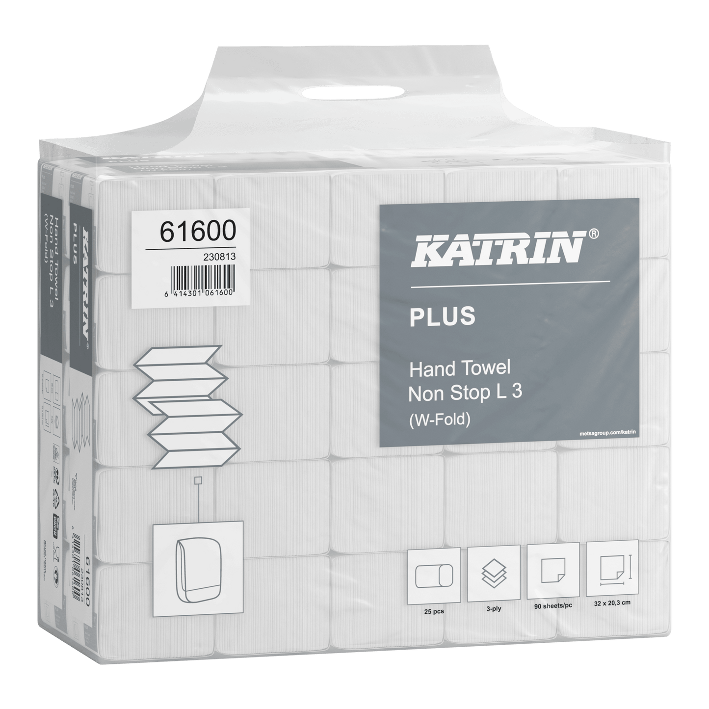 Verpackung mit gefalteten Papierhandtüchern von KATRIN, W-Fold-System