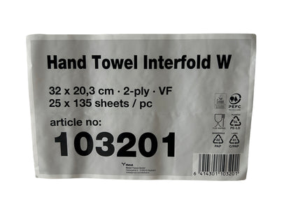 Hand Towel Interfold W mit Artikelnummer, Label und Barcode